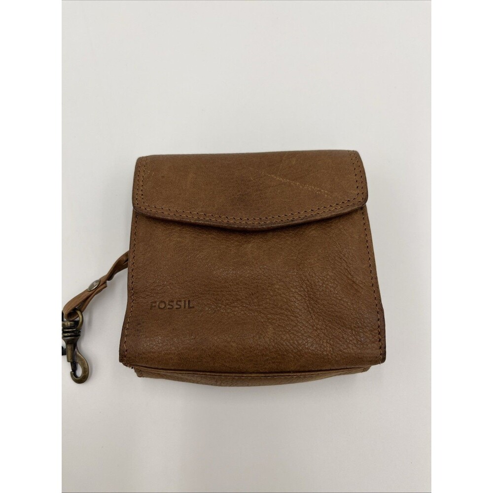 Vintage Fossil Brown Leather Tri-Fold Wallet w/ Zippered Coin Pocket